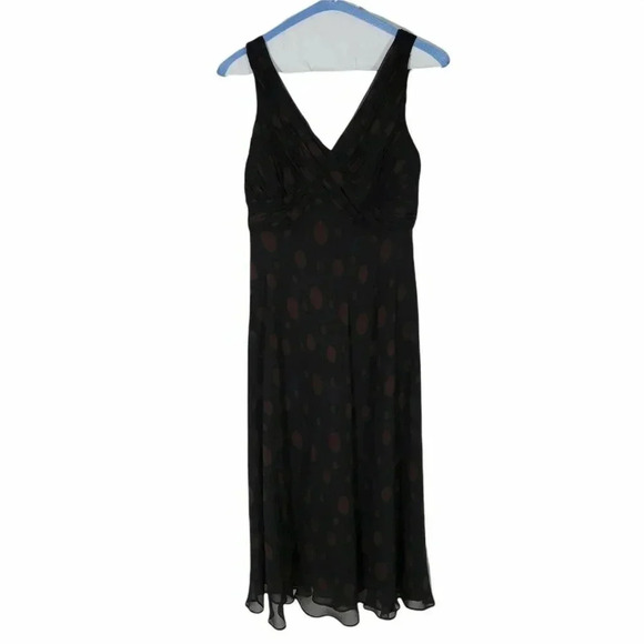 Anne Klein Brown Polka Dot Black Dress 100% Silk - Picture 1 of 5